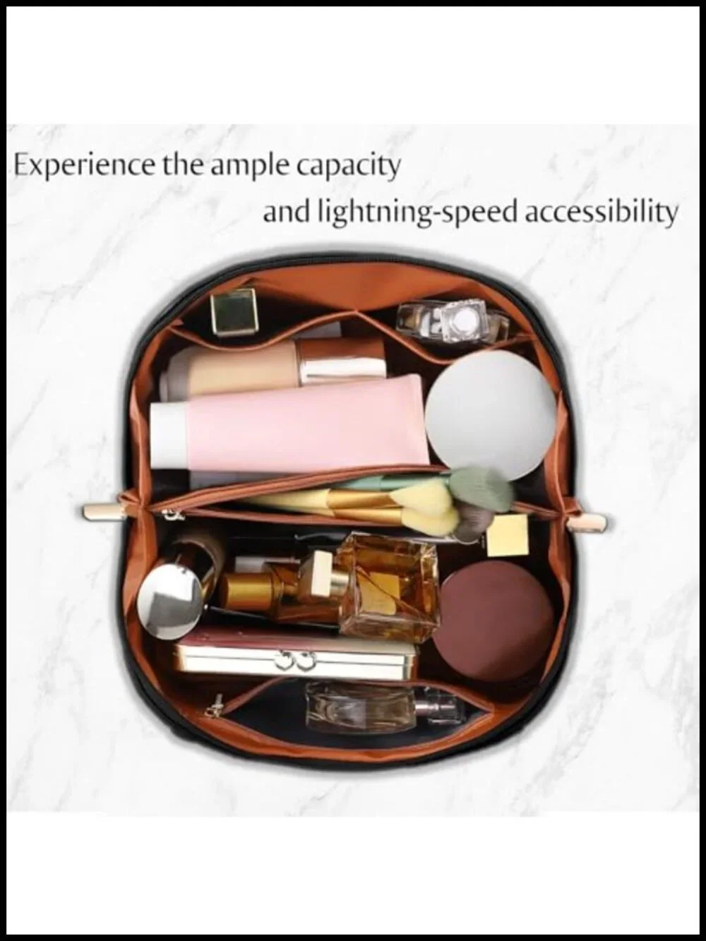 Large Capacity PU Leather Travel Cosmetic Bag with Dividers and Handle